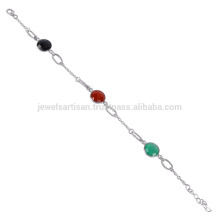 Natürliche rote Onyx Green Onyx und schwarze Onyx Edelstein 925 Sterling Silber Link Armband